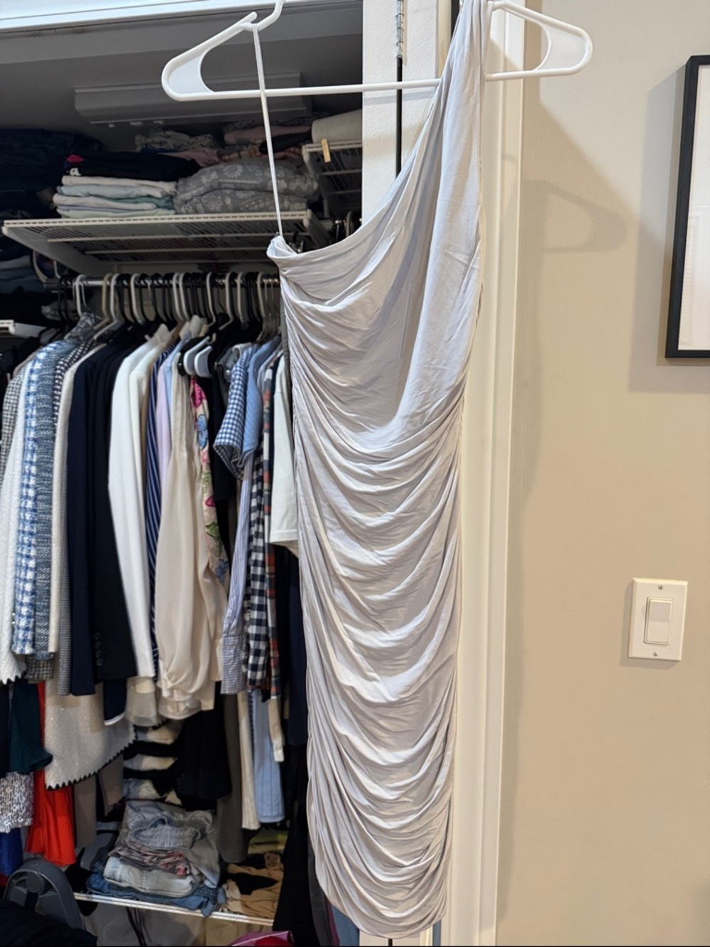 H&M One-Shoulder Ruched Light Gray Dress - Picture 2 of 4